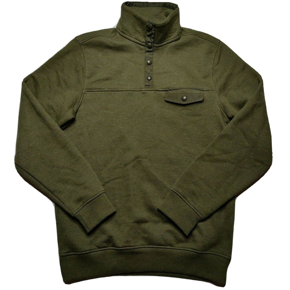 St Johns Bay Outdoor Men Small Olive 1/4 button Mock Neck‎ Military Pullover NEW